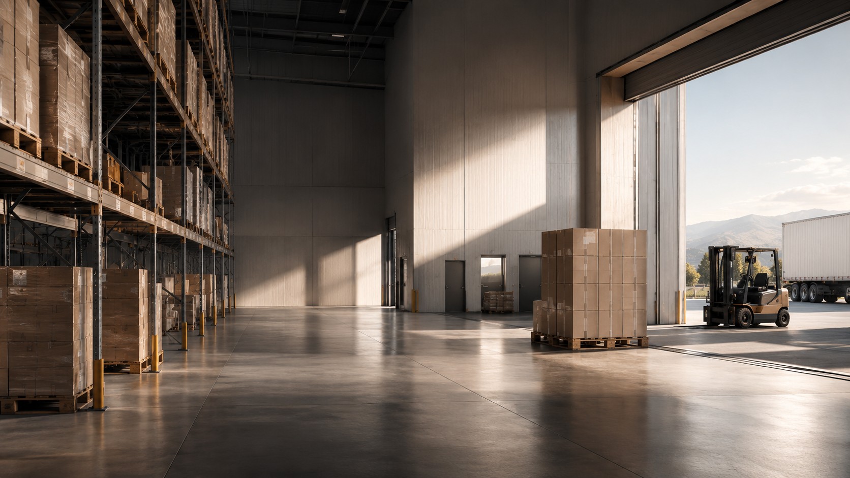 Warehouse aisle with distribution shelves